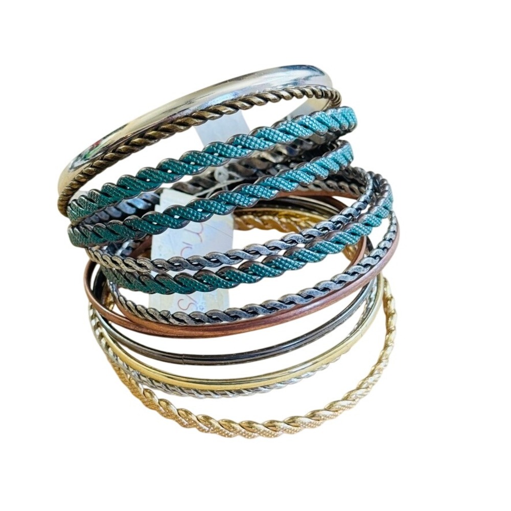 Macys‎ 13 pcs Bangle Bracelet Stack Brass Copper Statement Boho Indie Rustic NWT